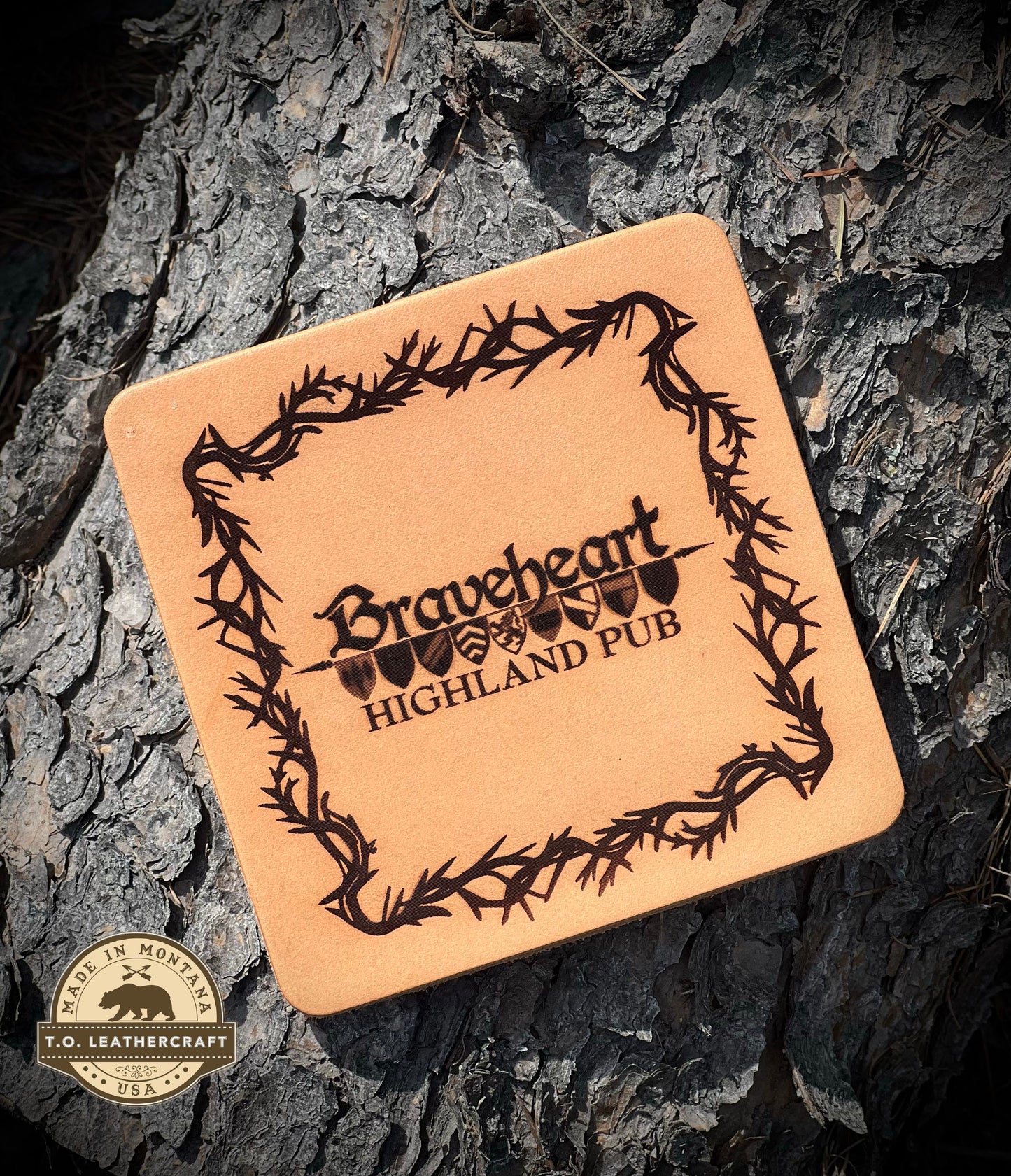 Leather coasters, set of 4